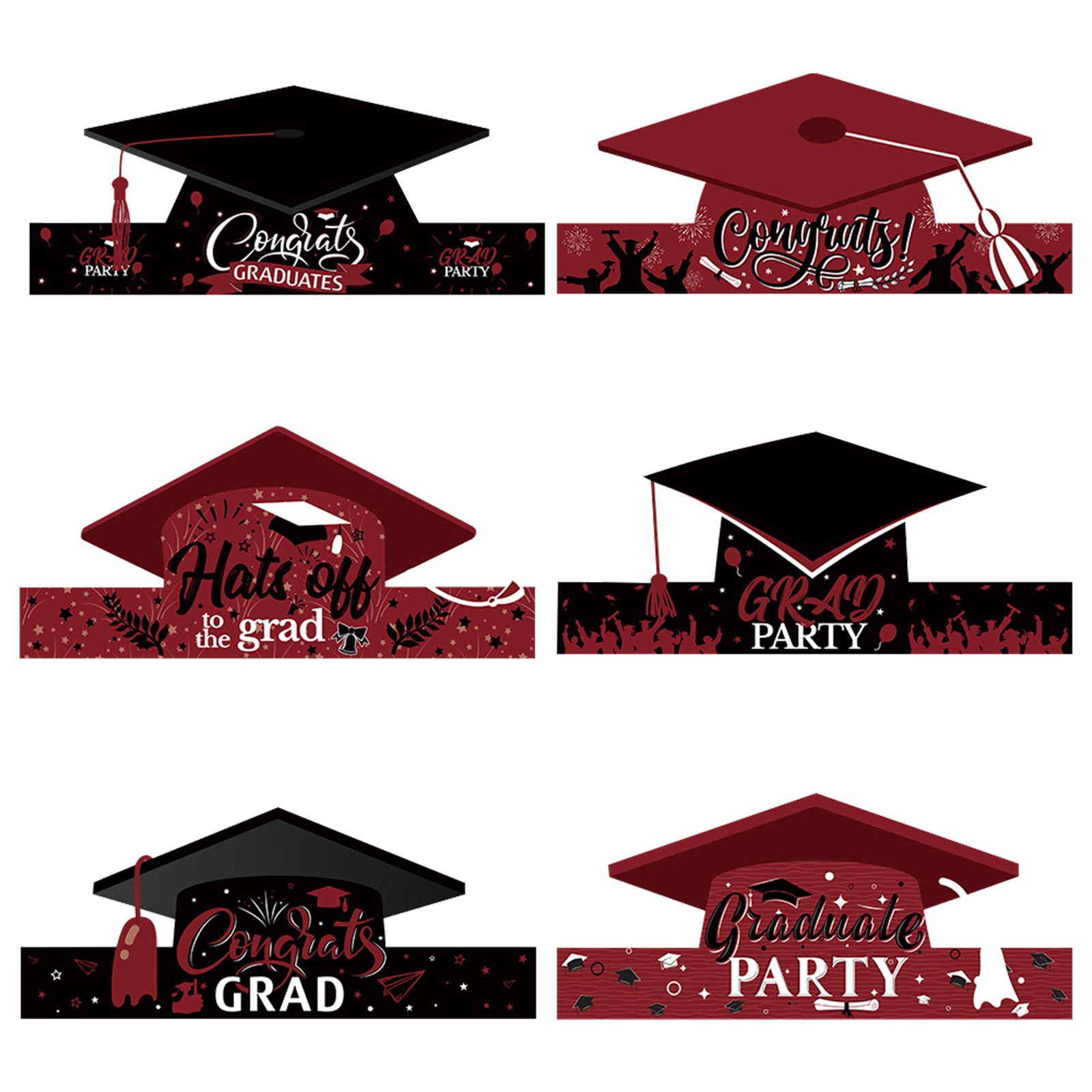 Graduation Decorations 2025 Paper Graduation Cap, Handmade In Black And Red, Graduation Party Decoration Props, Dr. Hat Headband,Deep Red,Birthday Decorations,Bachelorette Party Decorations